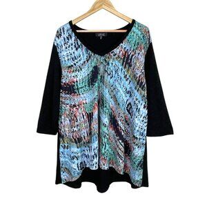 LBISSE ABSTRACT PRINT BLUE V-NECK TUNIC
